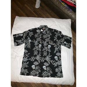 Harley Davidson skulls flower vine button shirt